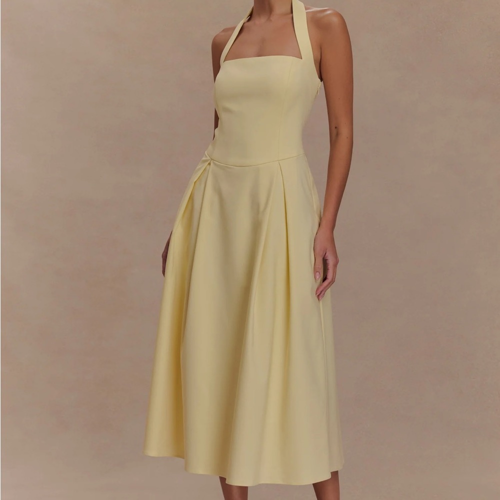 Meshki Juana Halter Midi Dress - Lemon